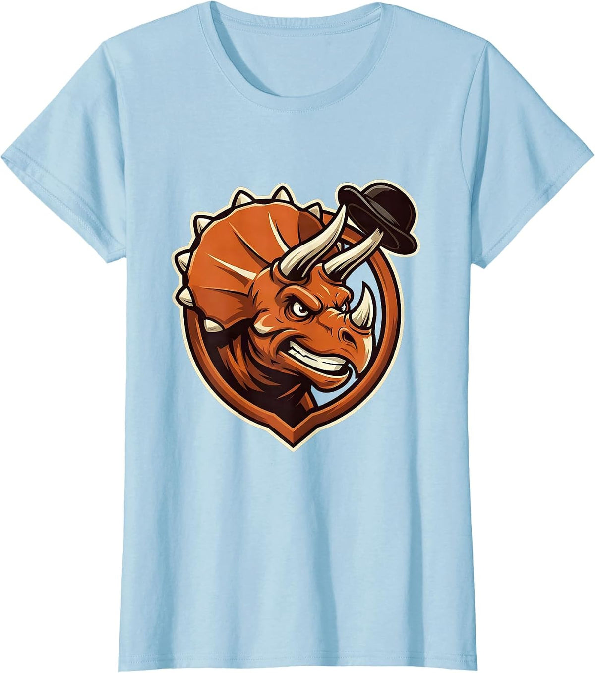 Women's Triceratops Charge Spinning Hat Dinosaur Graphic T-Shirt - Baby Blue
