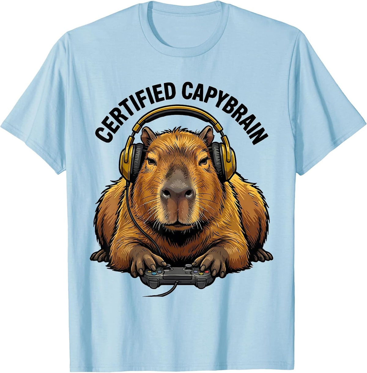 Men's Certified Capybrain Funny Capybara Gamer Meme Humor T-Shirt - Baby Blue