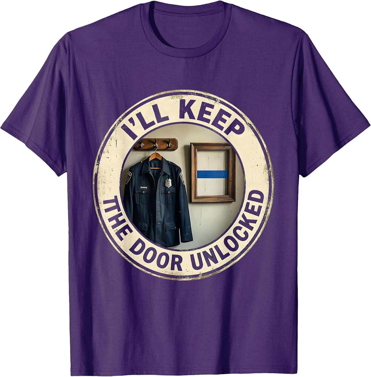 I'll Keep the Door Unlocked Vintage Thin Blue Line Police T-Shirt - Purple