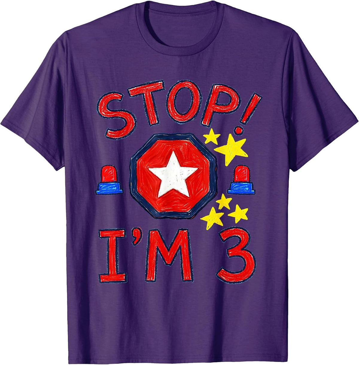 Stop! I'm 3 Naive Kidcore Future Police Officer Birthday T-Shirt - Purple