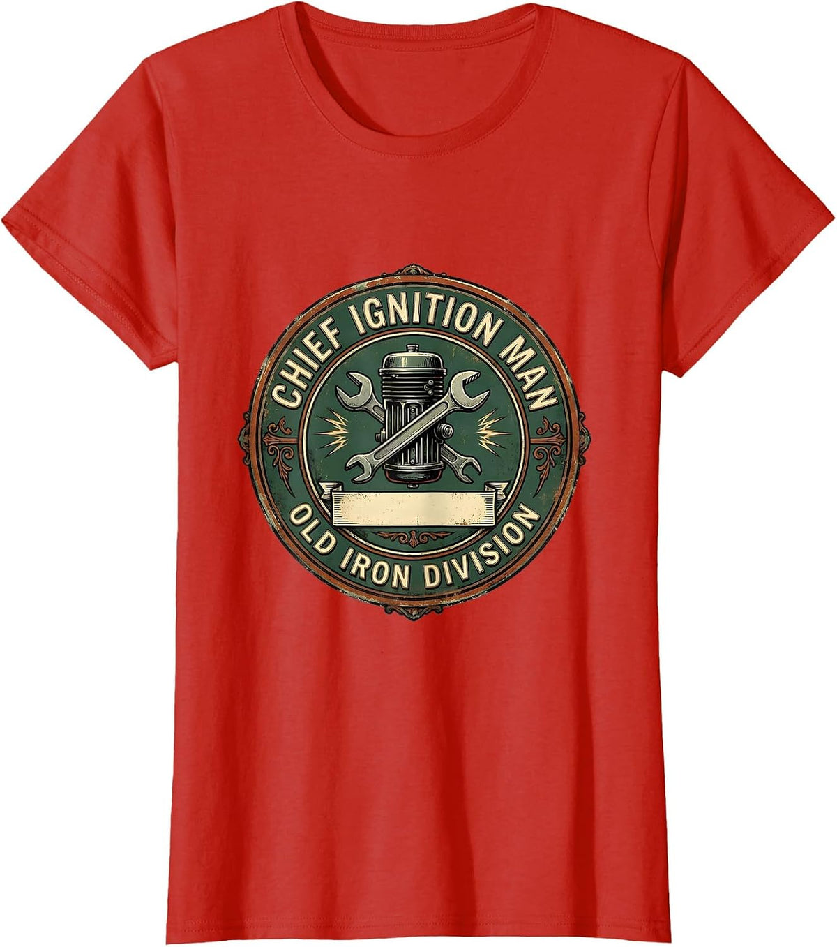 Chief Ignition Man, Old Iron Division Vintage Classic Car T-Shirt - Red