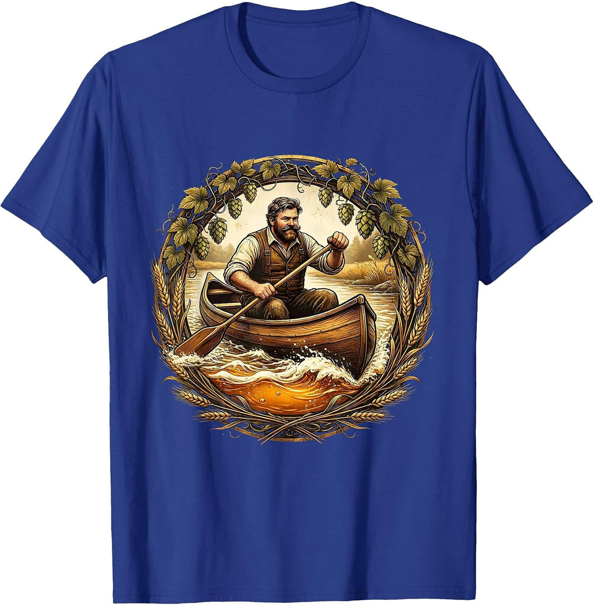 Beer River Canoe Paddling Graphic T-Shirt - Royal Blue
