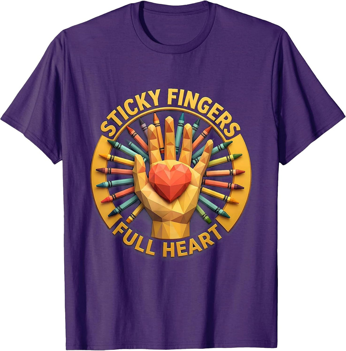 Men's Sticky Fingers Full Heart Preschool Teacher Design T-Shirt - Purple