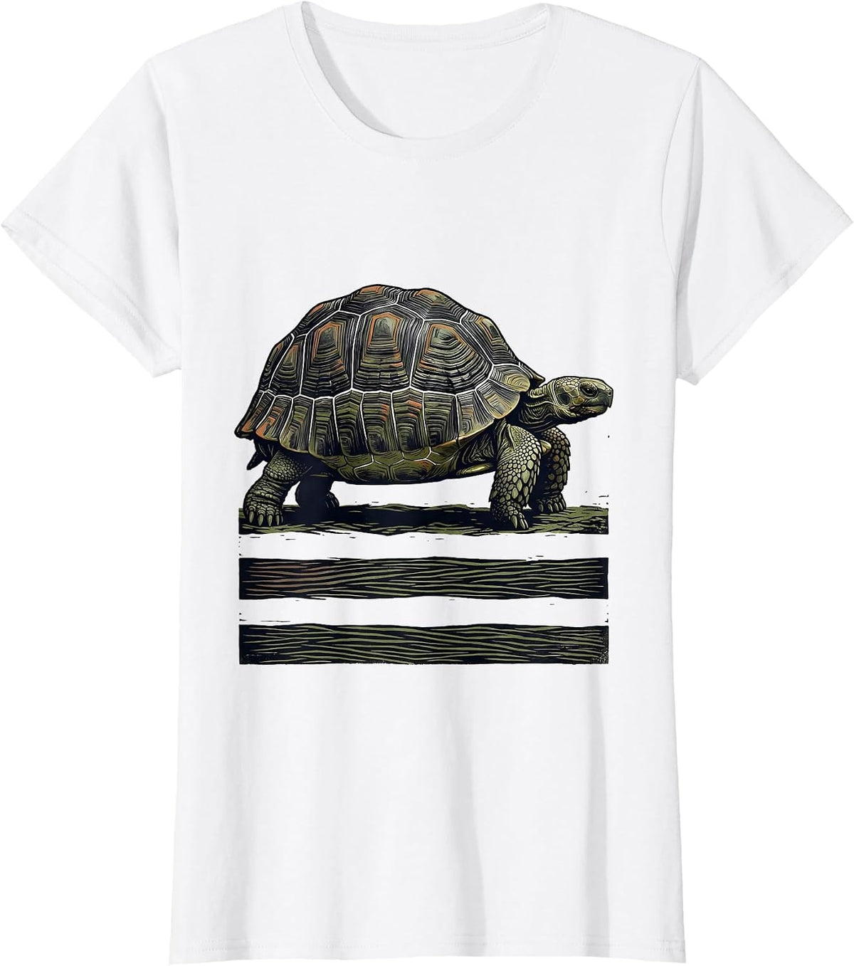 Low Profile Tortoise Linocut Turtle Lover Gift T-Shirt - White