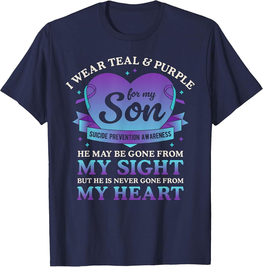 I Wear Teal and Purple for My Son Suicide Prevention Awareness T-Shirt Tee - Navy Blue
