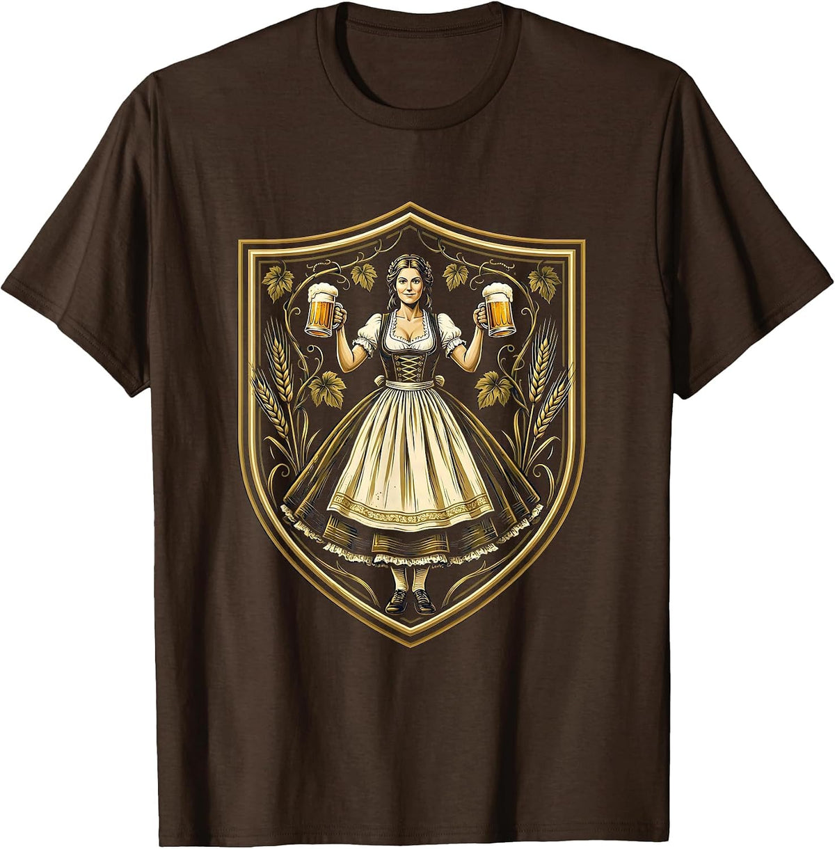 Men's Dirndl Beer Stein Oktoberfest Illustration T-Shirt - Brown