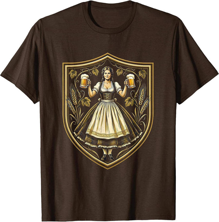Men's Dirndl Beer Stein Oktoberfest Illustration T-Shirt - Brown