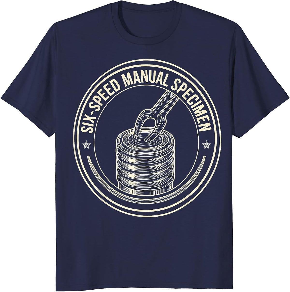 Six-Speed Manual Specimen Line Art Car Guy Mechanic Stick T-Shirt - Navy Blue