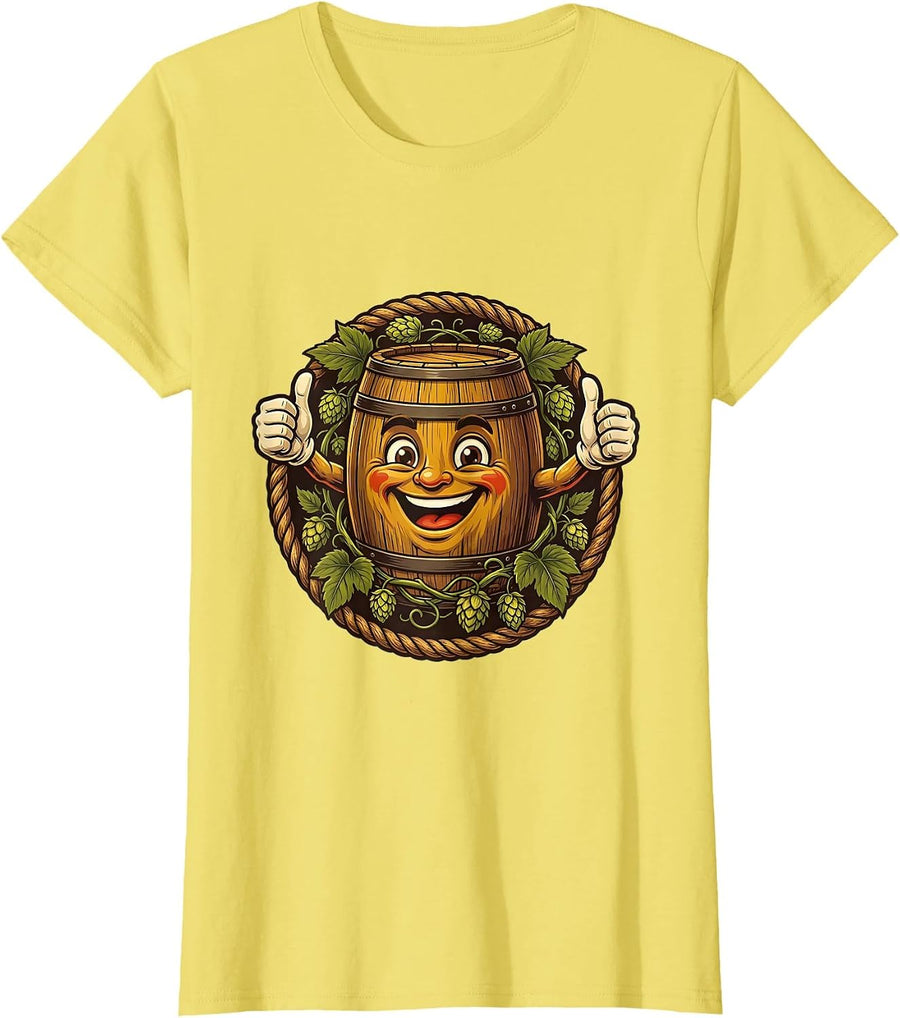 Oktoberfest Hop Vine Beer Barrel Illustration T-Shirt - Lemon Yellow