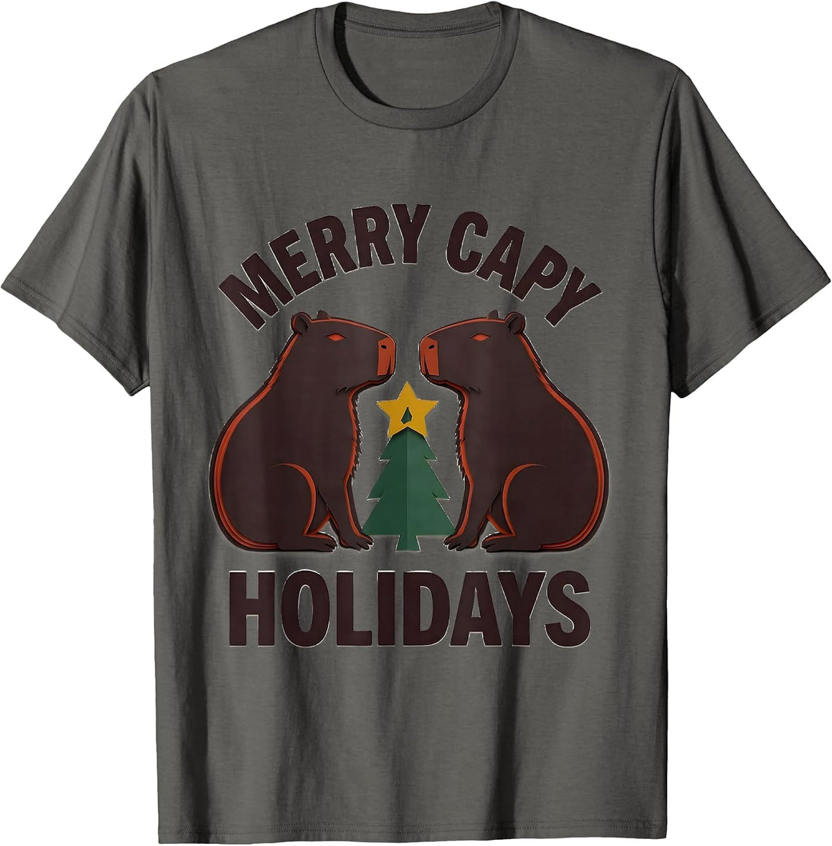 Men's Merry Capy Holidays Cute Capybara Christmas Family Humor T-Shirt - Asphalt Grey
