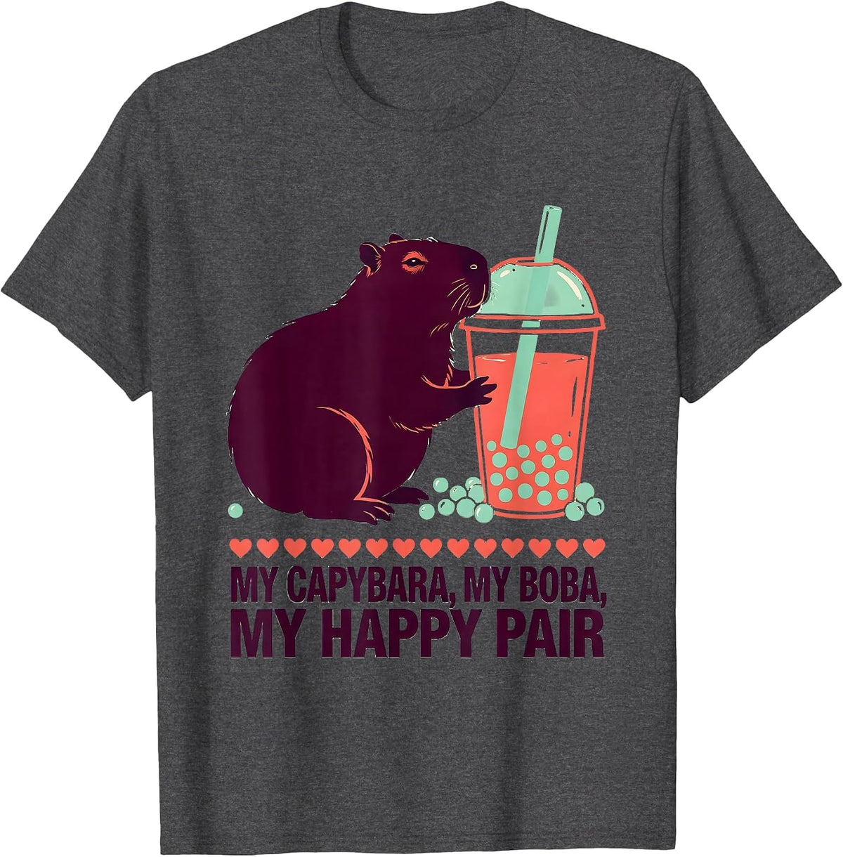 Men's My Capybara My Boba My Happy Pair Cute Kawaii Anime Animal T-Shirt - Dark Heather Grey