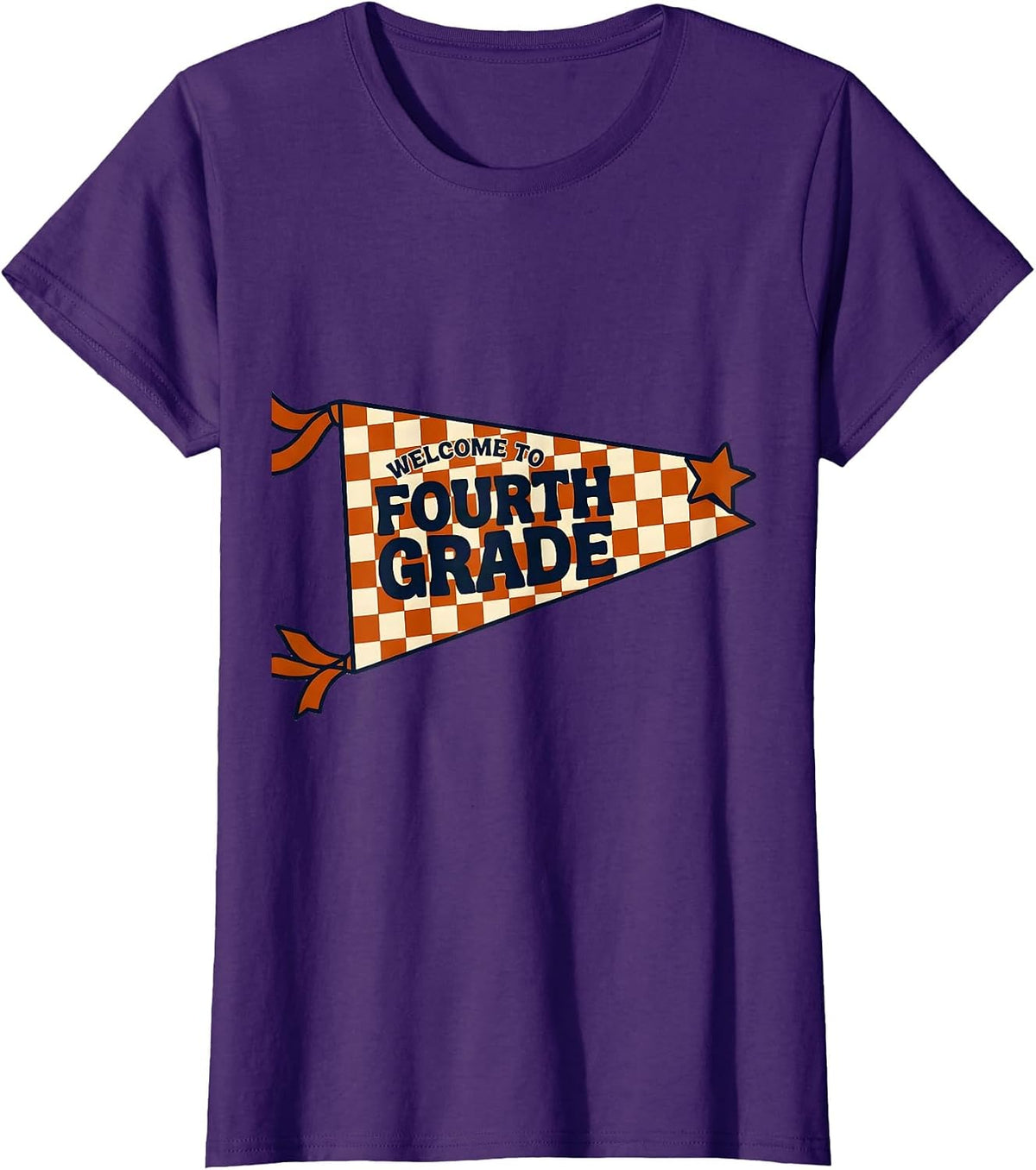Women's Welcome to Fourth Grade Pennant Flag Back to School Teacher T-Shirt - Purple