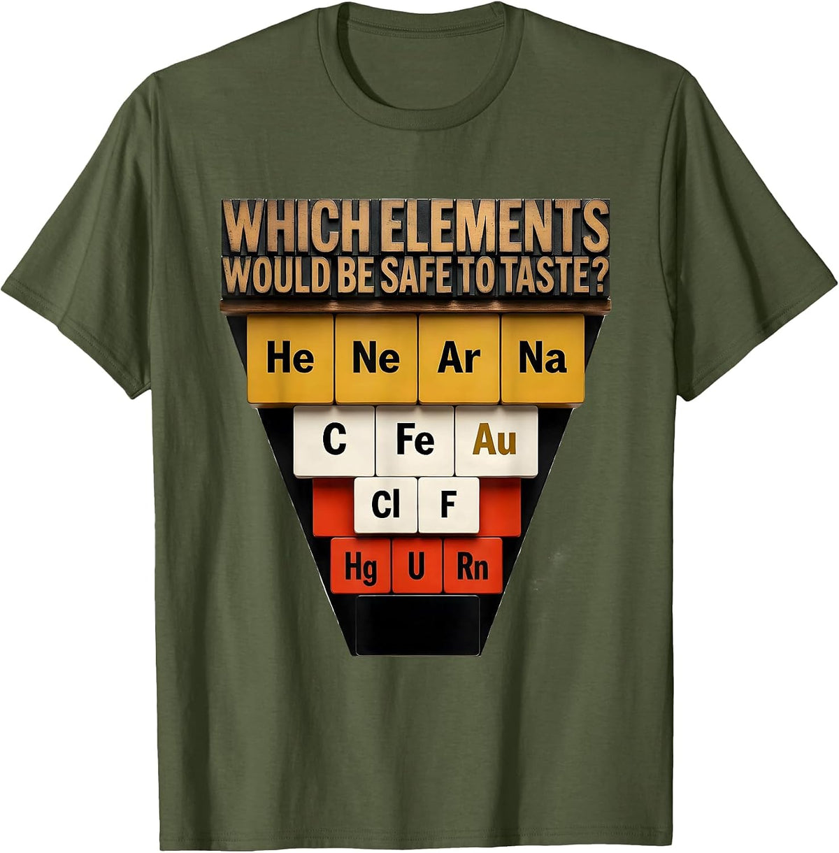 Men's Which Elements Would Be Safe To Taste Funny Science Teacher T-Shirt - Olive Green