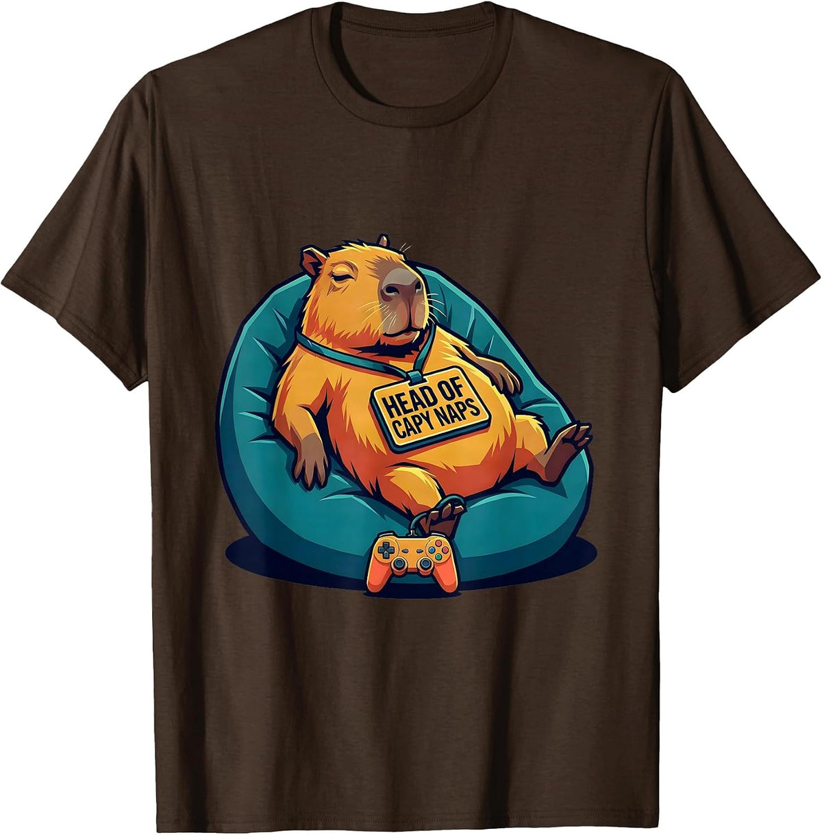 Head of Capy Naps Funny Capybara Gamer Humor Video Games T-Shirt - Brown
