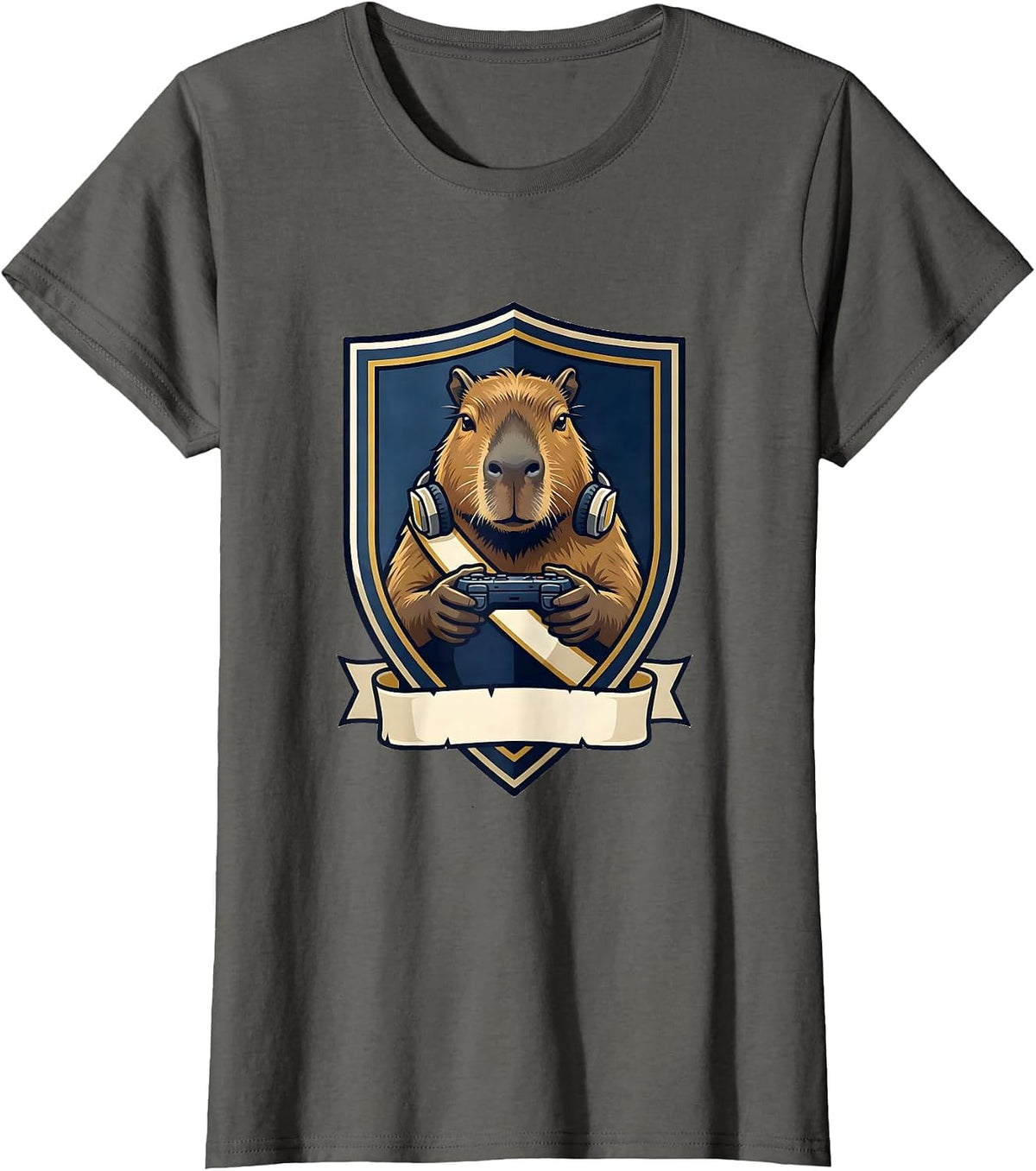Women's Capybara Gamer Emblem Bruh Meme Humor T-Shirt - Asphalt Grey