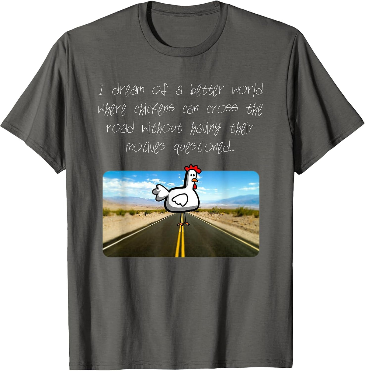 Chicken Crossing The Road T-Shirt - Asphalt Grey