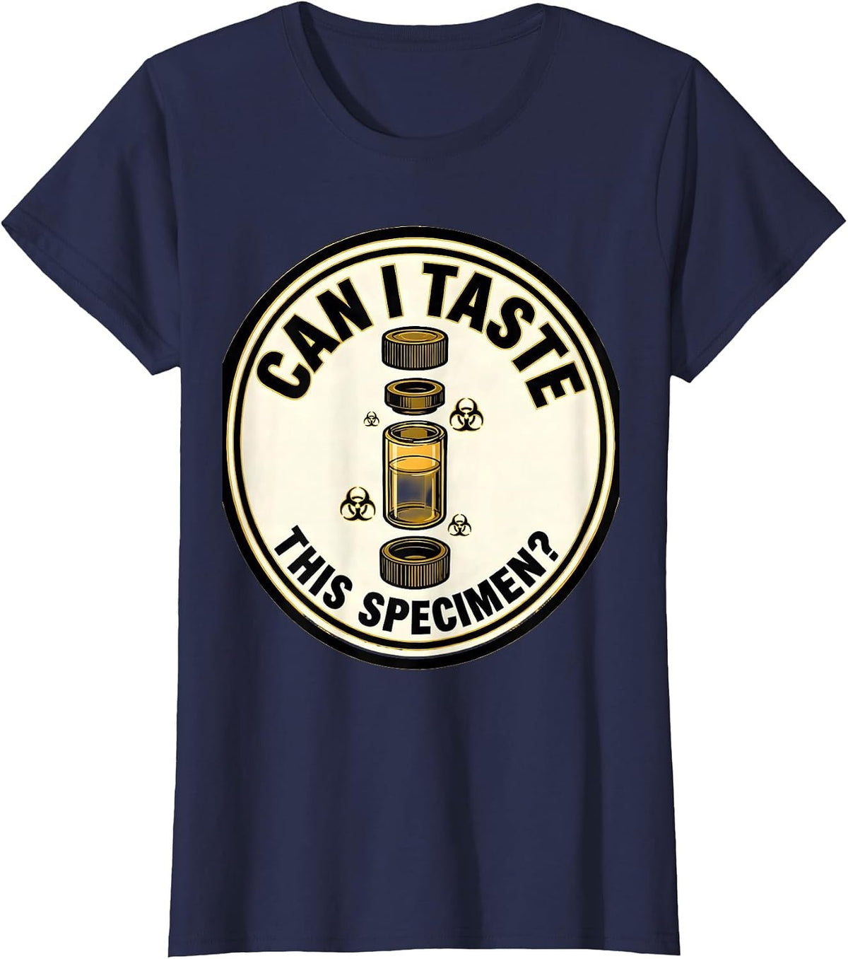 Women's Can I Taste This Specimen Funny Periodic Table Science T-Shirt - Navy Blue