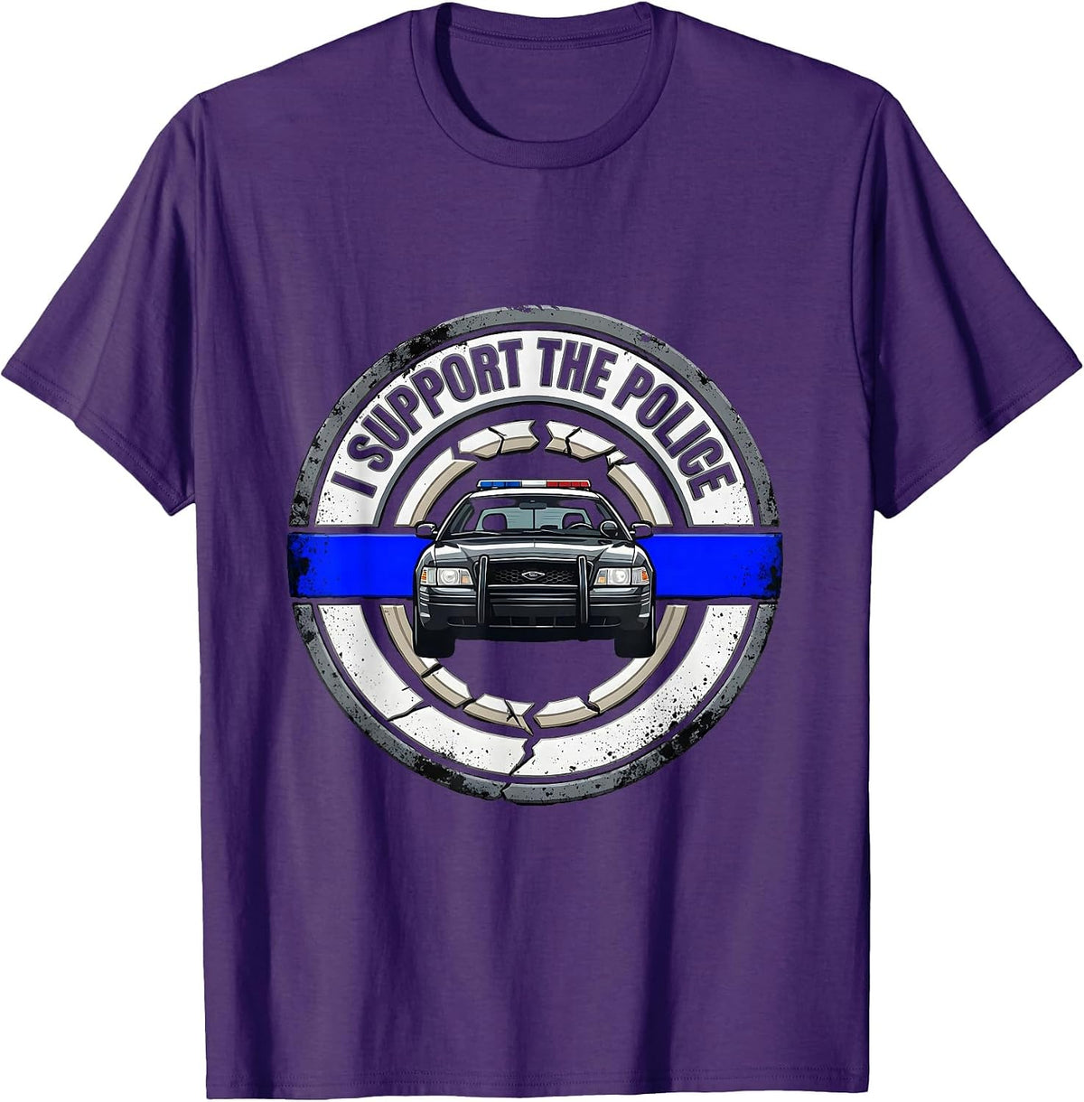 Men's I Support The Police Distressed Thin Blue Line Law T-Shirt - Purple