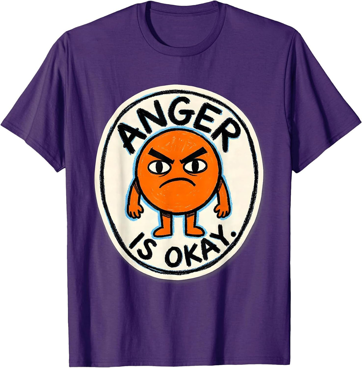 Men's Anger Is Okay Naive Kidcore Emotion Mascot Mental Health T-Shirt - Purple