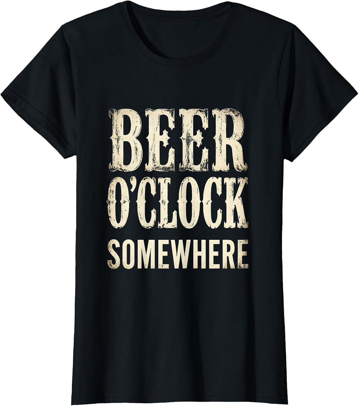 Beer O'Clock Somewhere Funny Drinking Design T-Shirt - Black