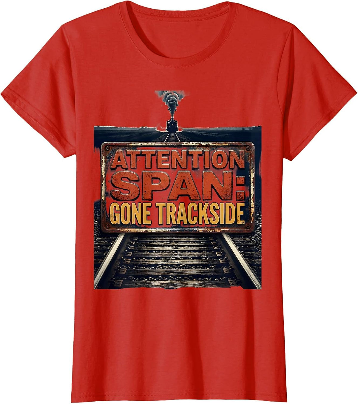 Attention Span: Gone Trackside Vintage Steam Train T-Shirt - Red