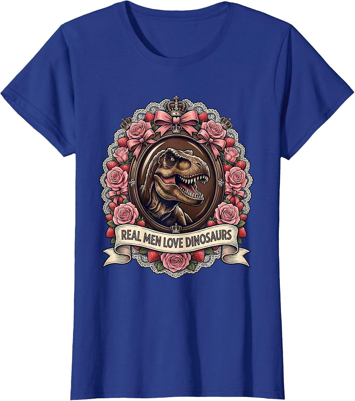 Women's Real Men Love Dinosaurs Graphic Design T-Shirt - Royal Blue