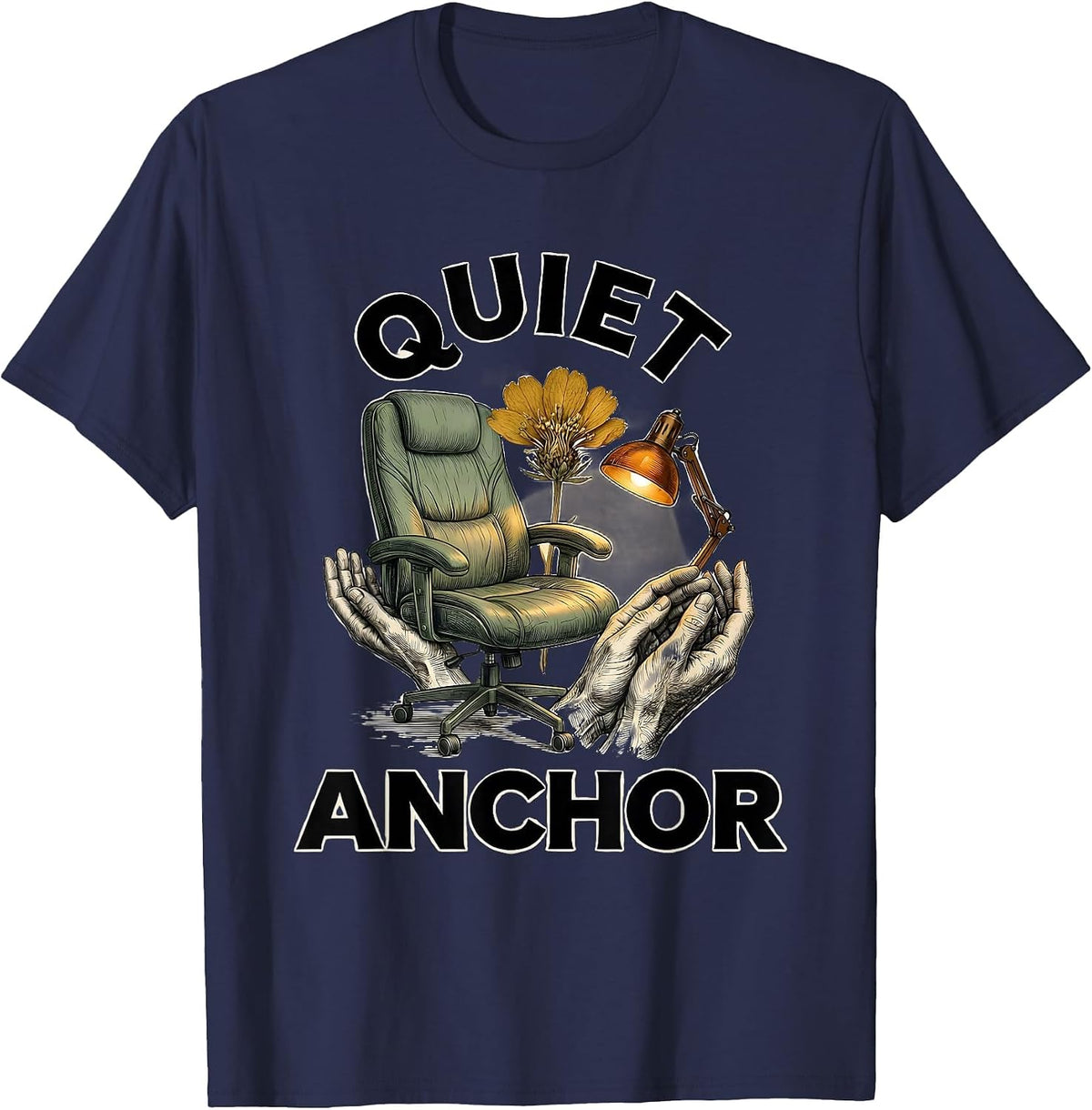 Quiet Anchor Botanical School Counselor Mental Health T-Shirt - Navy Blue