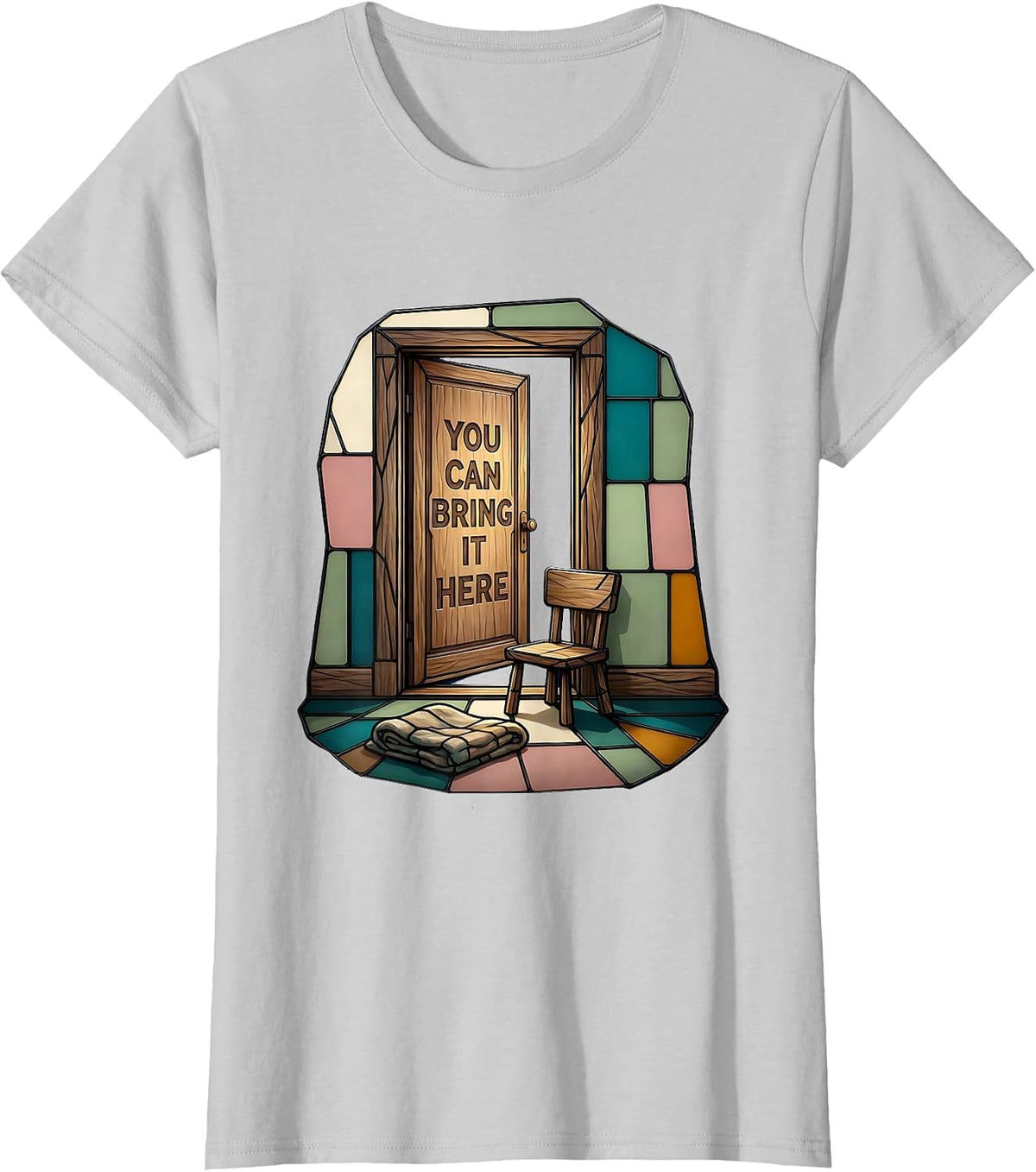 You Can Bring It Here Stained Glass Mosaic Counselor Mental T-Shirt - Silver Grey