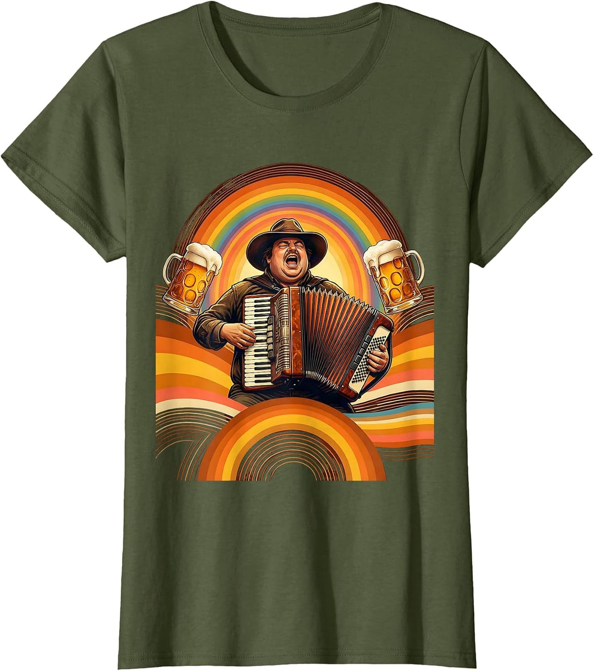 Women's Accordion Player Beer Stein Prost Celebration T-Shirt - Olive Green