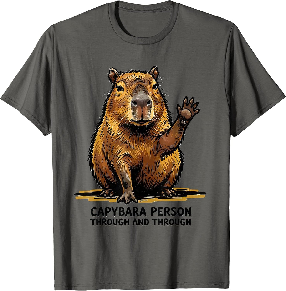 Men's Capybara Person, Through And Through Funny Animal Meme Humor T-Shirt - Asphalt Grey