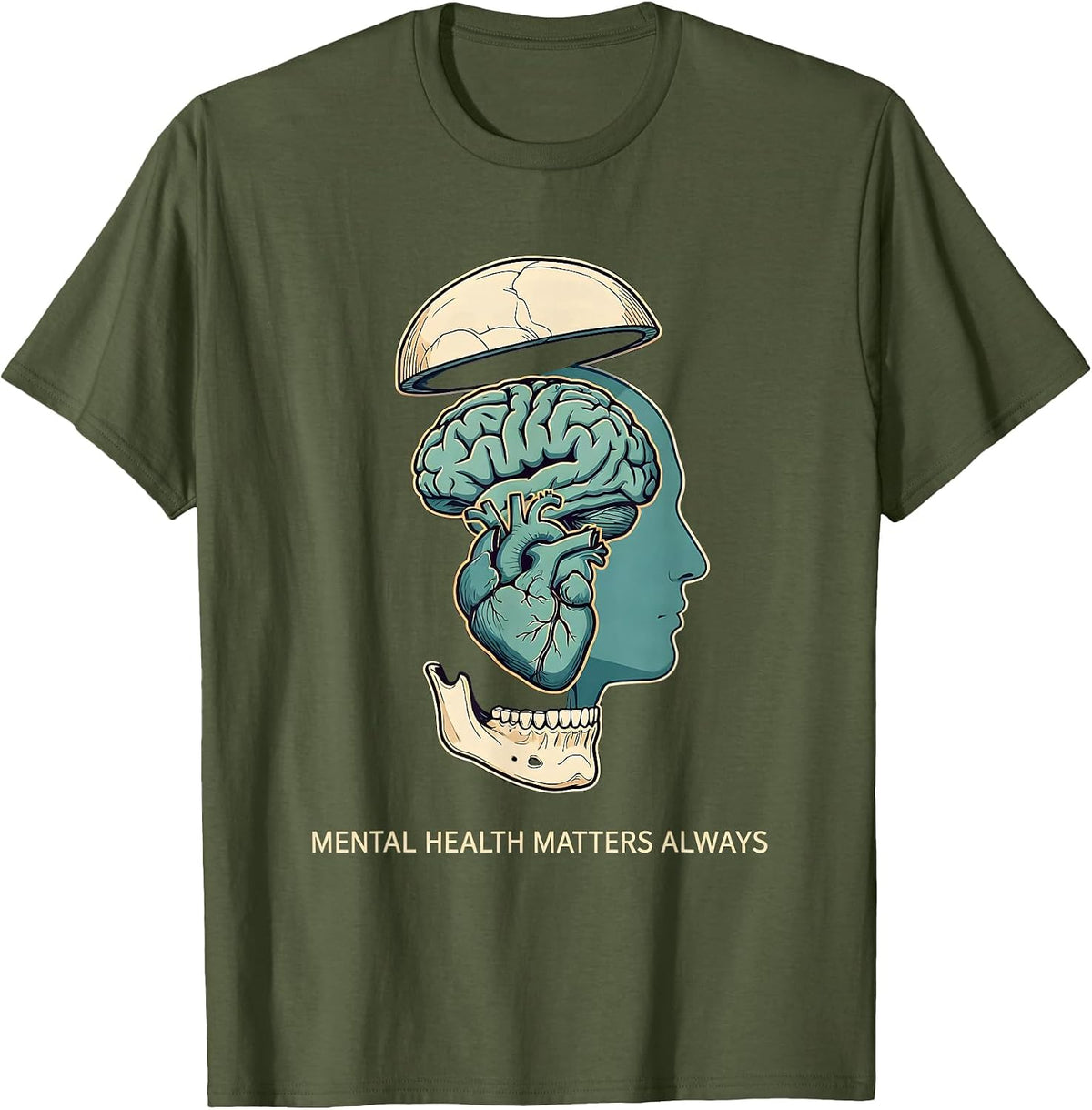 Men's Mental Health Matters Always Awareness Design T-Shirt - Olive Green