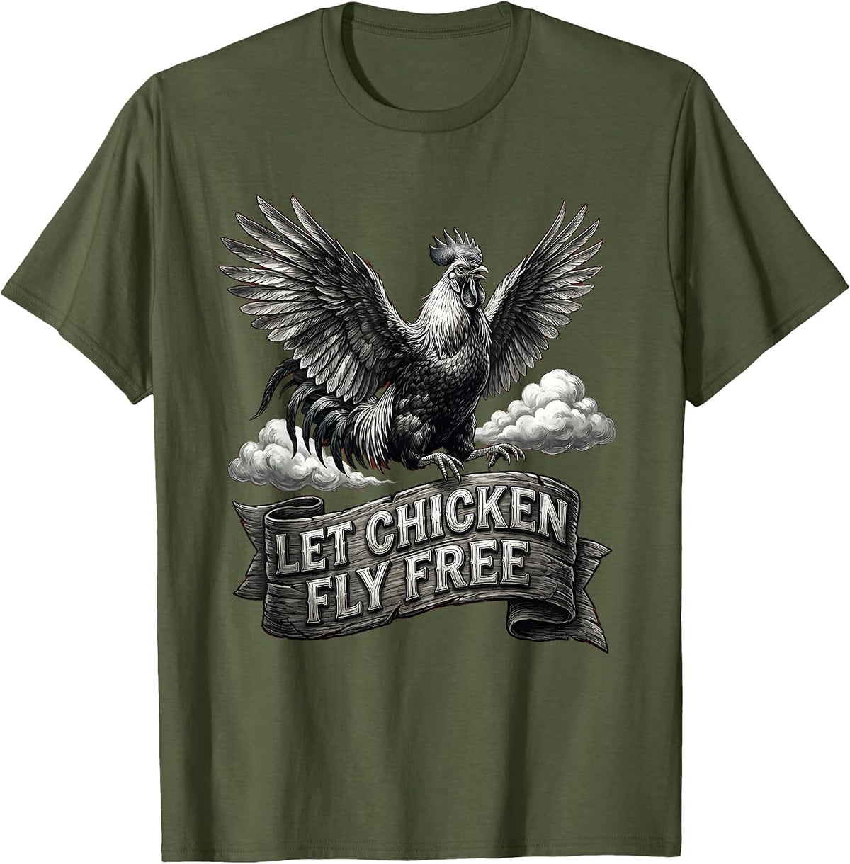 Tonight We Fly Let Chicken Fly Free Design T-Shirt - Olive Green