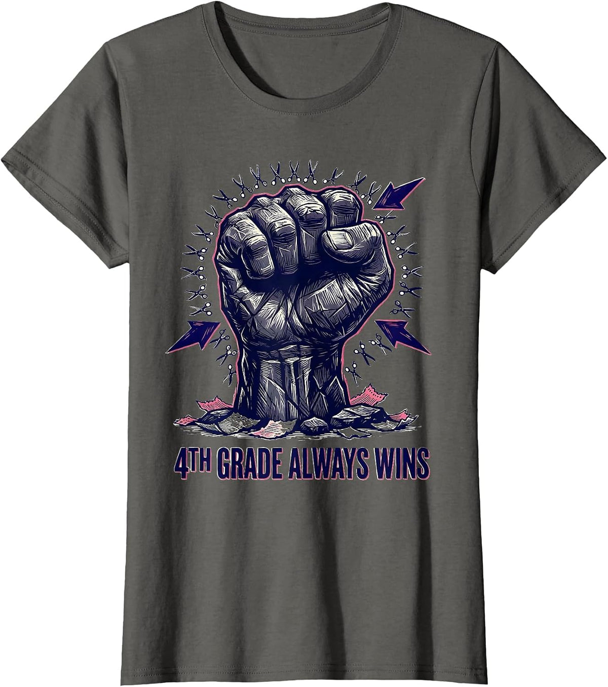 Women's 4th Grade Always Wins Funny Back To School Kids Teachers T-Shirt - Asphalt Grey