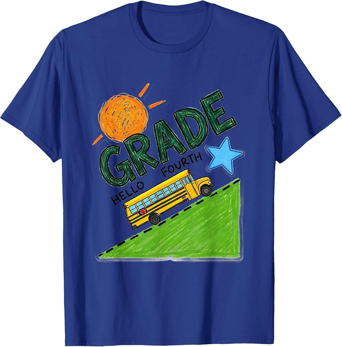 Hello Fourth Grade Naive Kidcore Back To School Teacher T-Shirt - Royal Blue