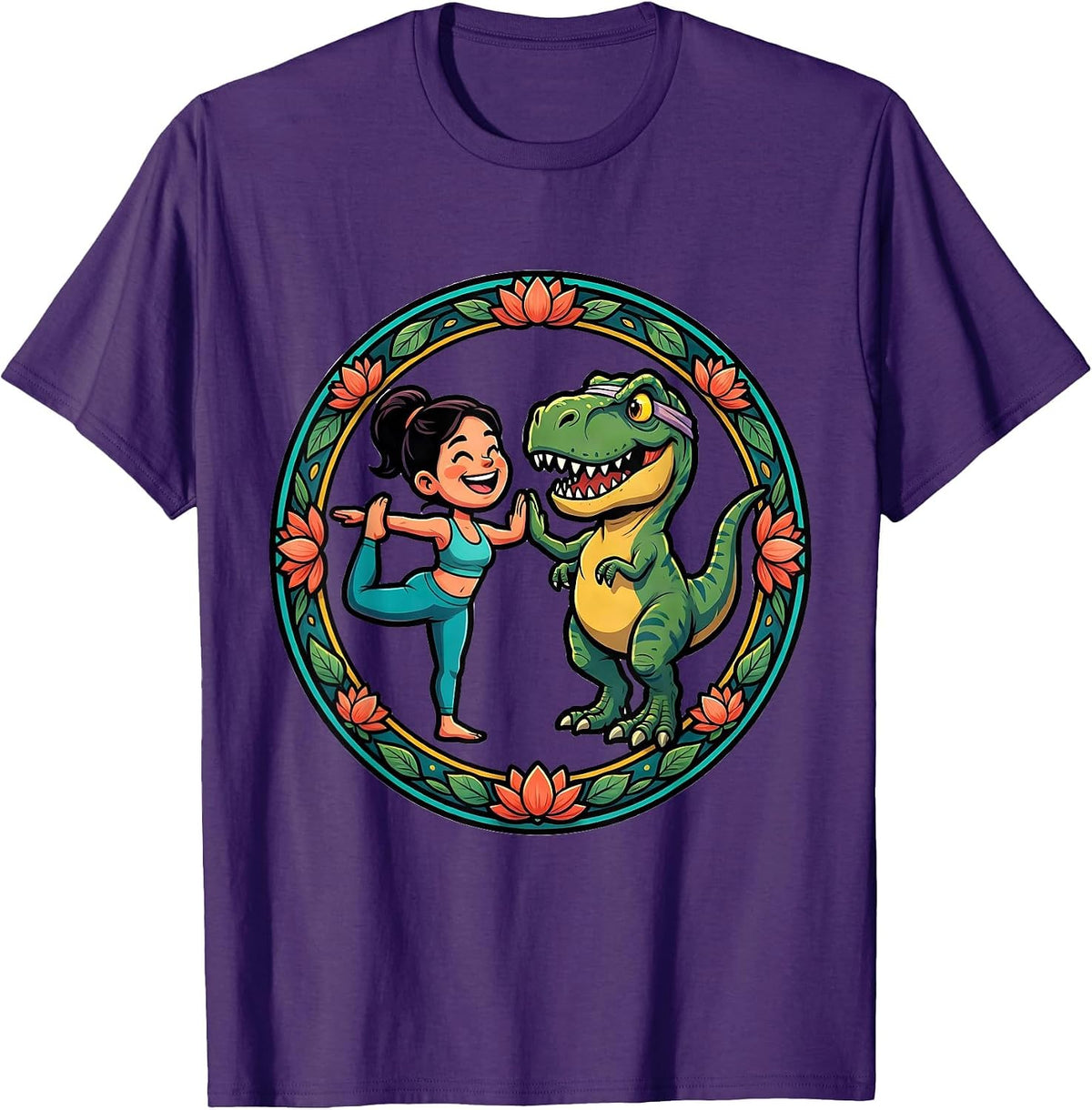 Men's Dinosaur Yoga Partner Funny T-Rex Pose Design T-Shirt - Purple