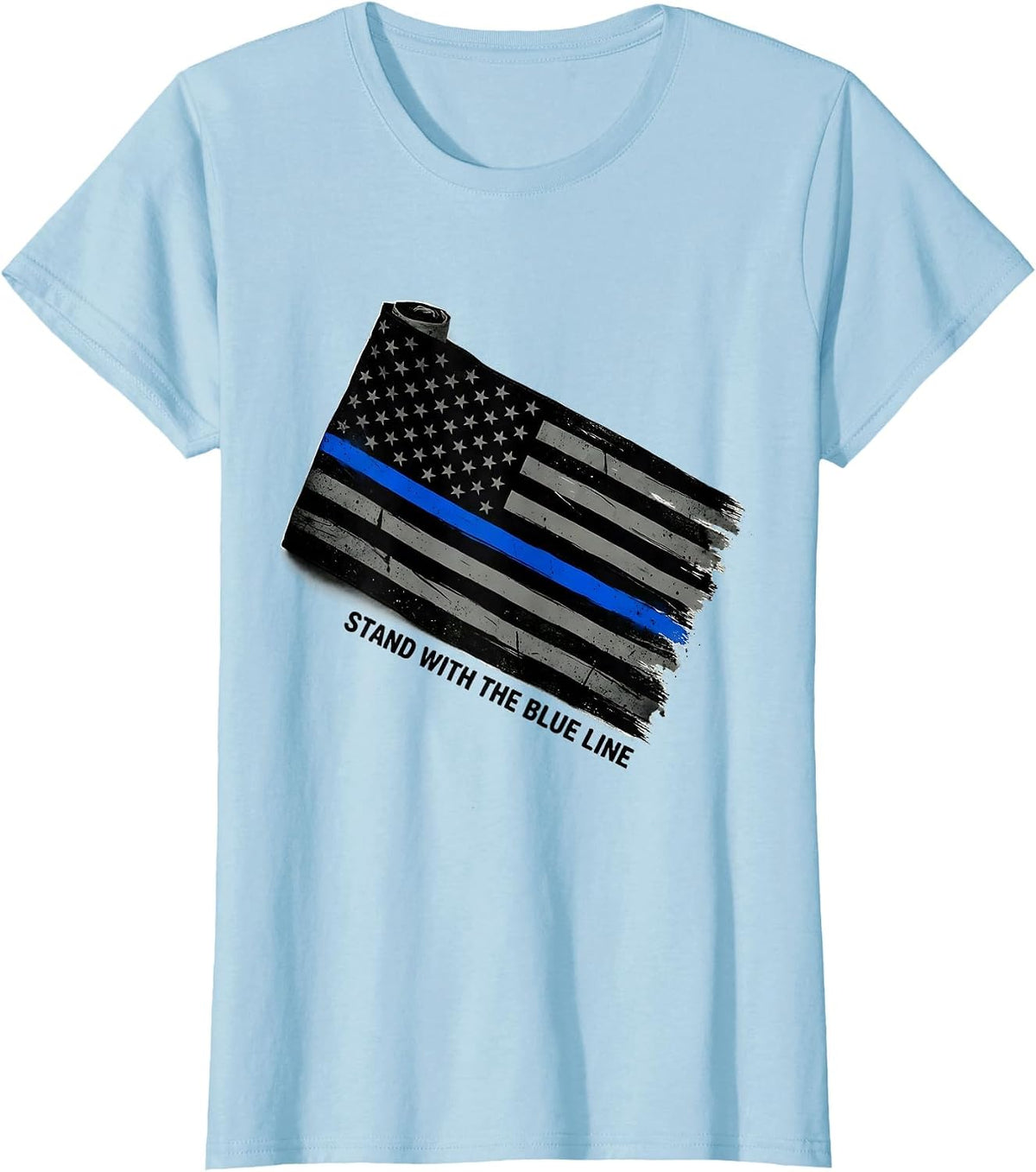 Women's Stand With The Blue Line Thin Blue Line Police Support T-Shirt - Baby Blue