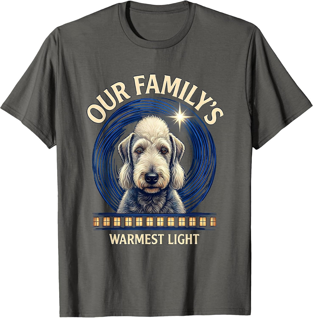 Our Family's Warmest Light Bedlington Terrier Van Gogh Style T-Shirt - Asphalt Grey