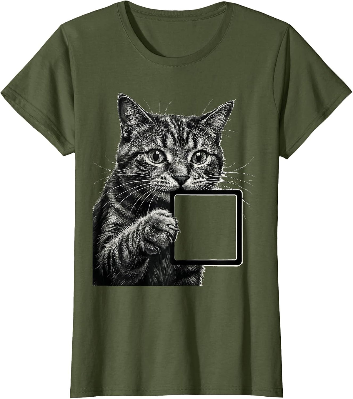 Women's Curious Cat Sniffing Periodic Table Science Design T-Shirt - Olive Green