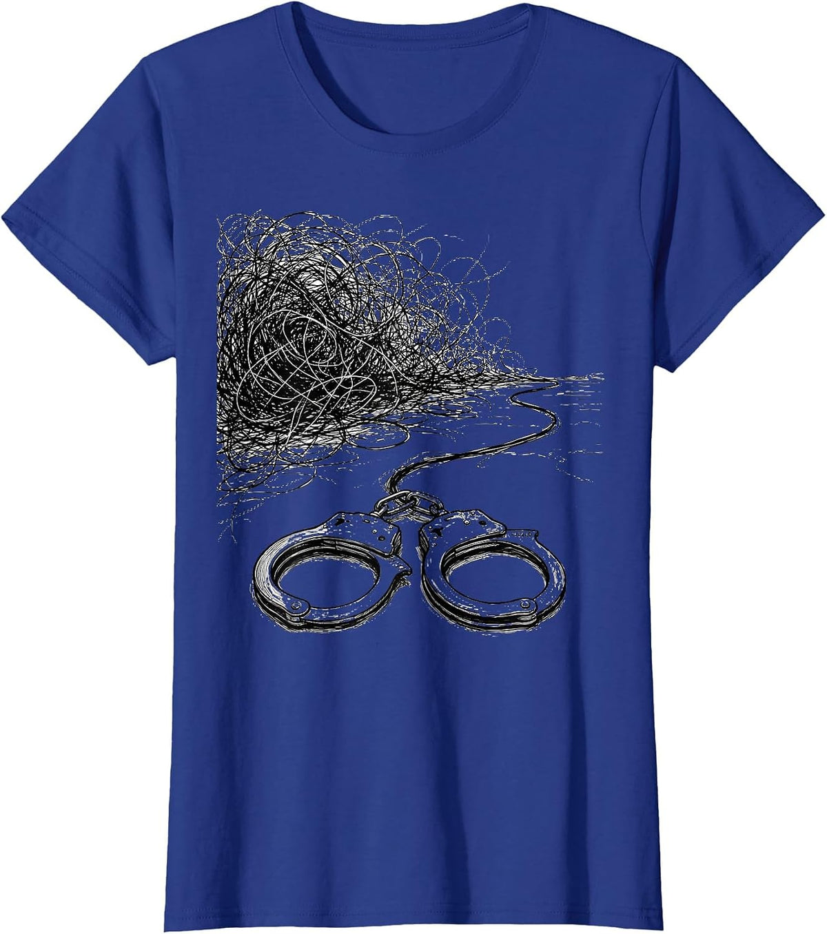 Women's Tangled Cord Handcuffs Police Officer Humor Gift T-Shirt - Royal Blue