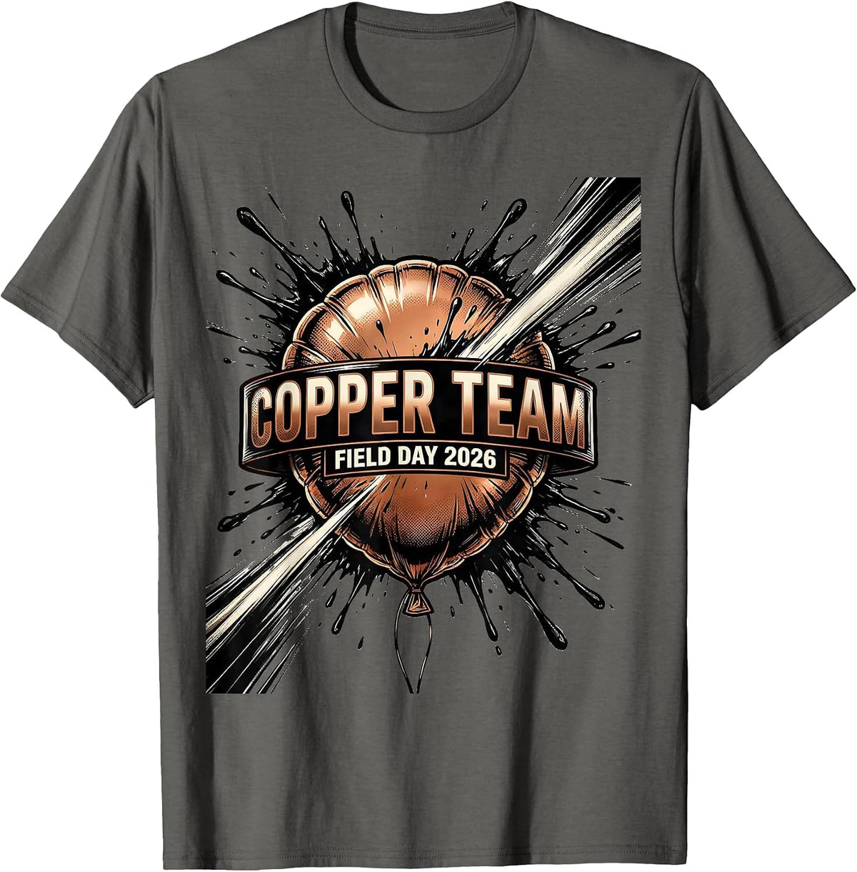 Copper Team Field Day 2026 Comic Book Teacher Kids T-Shirt - Asphalt Grey