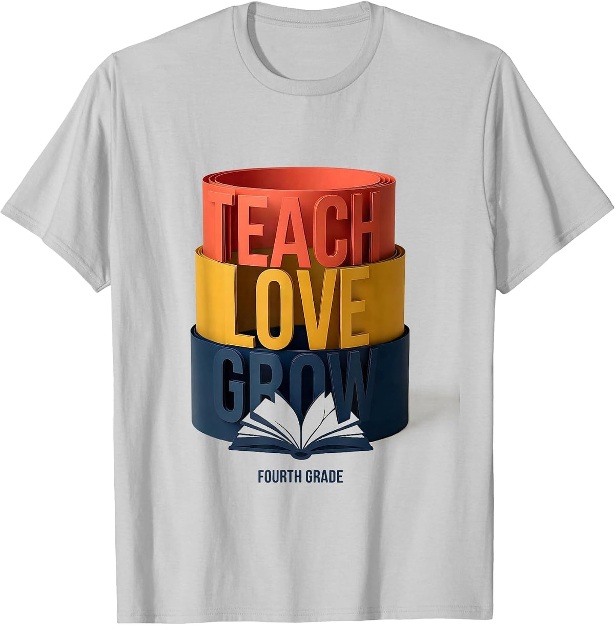 Men's Teach Love Grow Fourth Grade Sentimental Teacher Back T-Shirt - Silver Grey