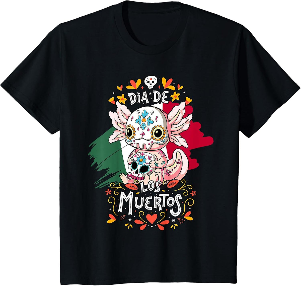 Dia De Los Muertos Axolotl T-Shirt - Black