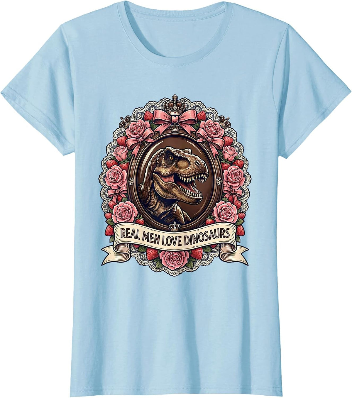 Women's Real Men Love Dinosaurs Graphic Design T-Shirt - Baby Blue