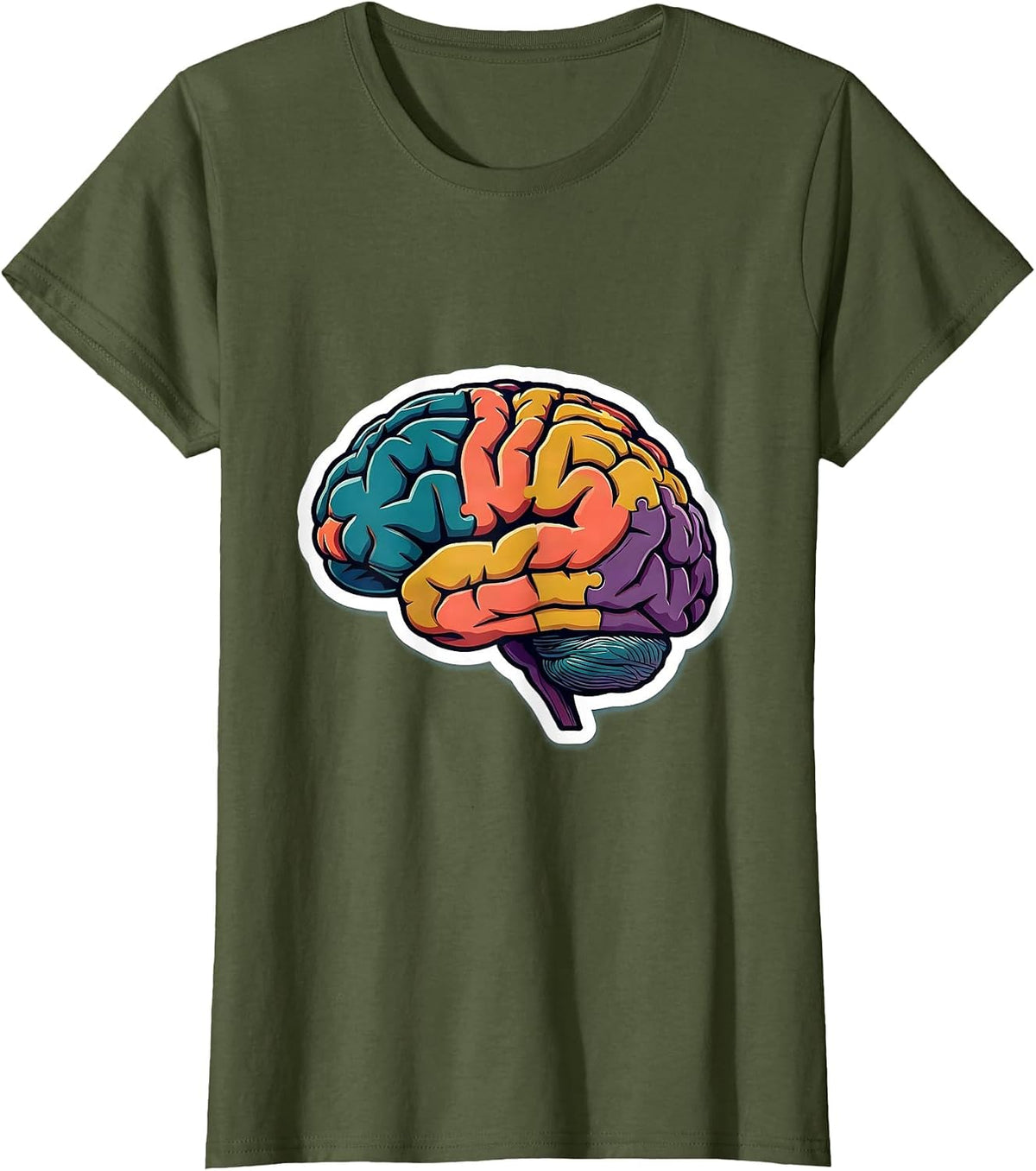 Women's Occupational Therapy Brain Puzzle Illustration T-Shirt - Olive Green