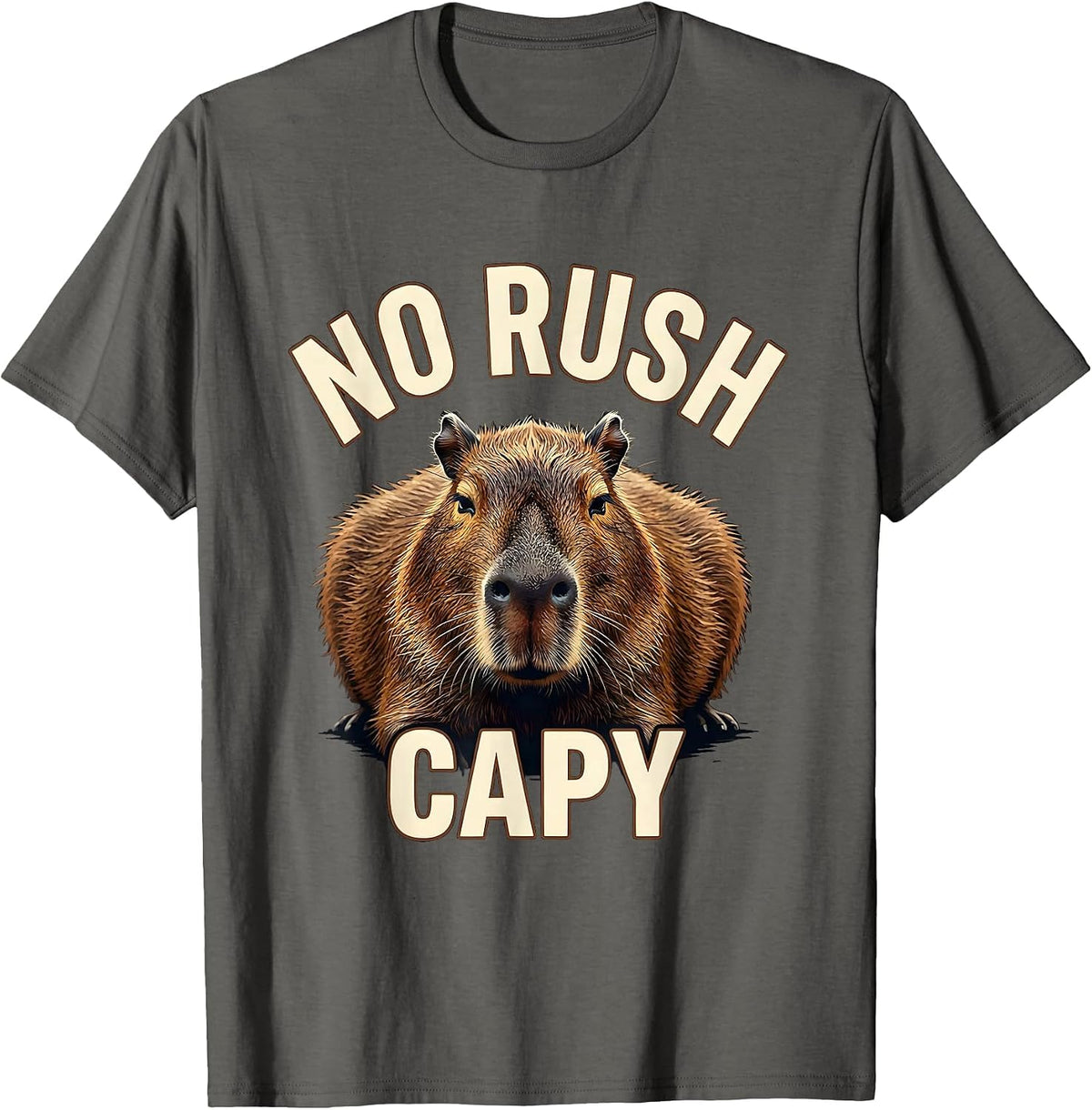 Men's No Rush Capy Funny Capybara Animal Meme Gamer Humor T-Shirt - Asphalt Grey