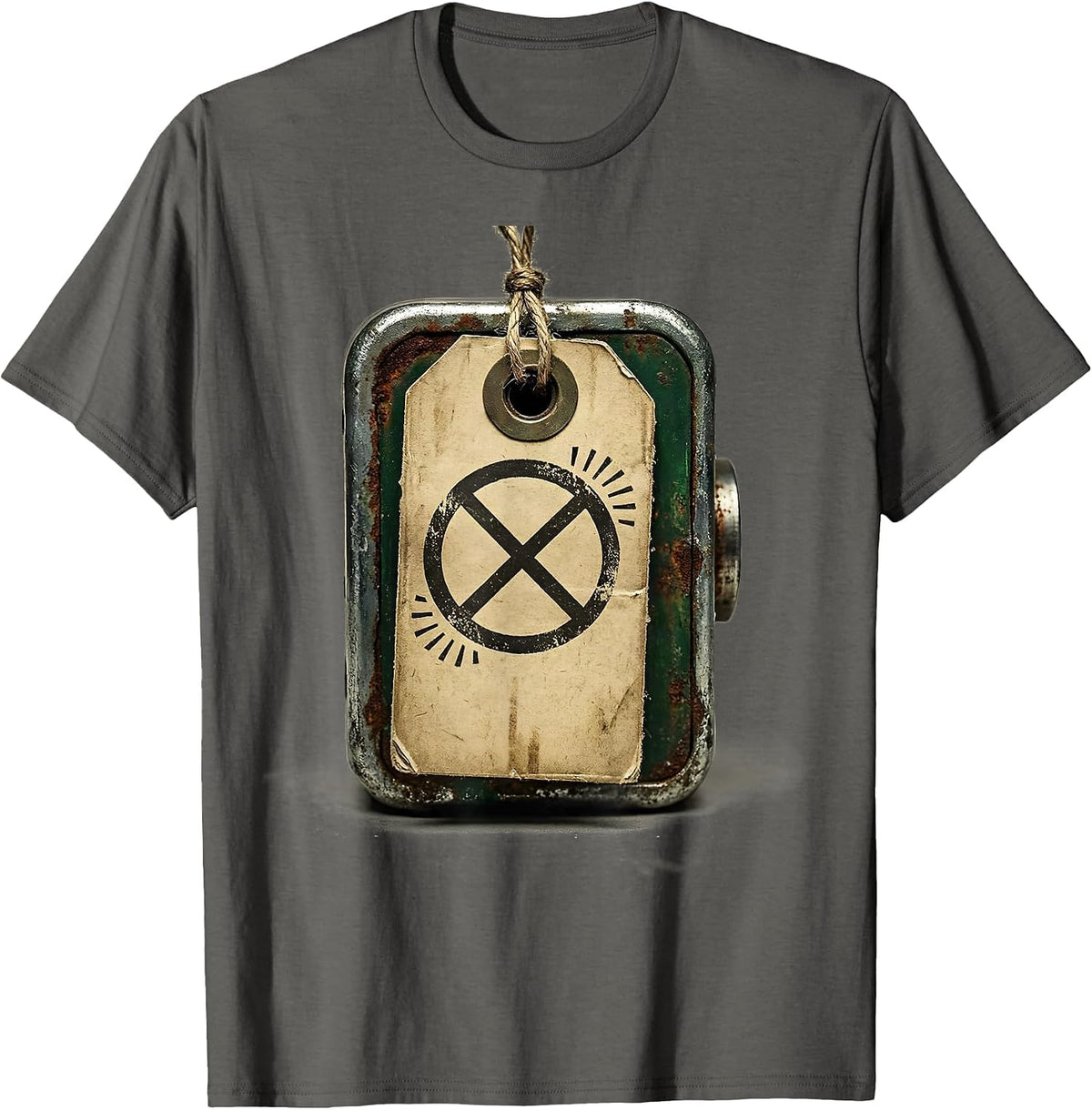 Weathered Inspection Tag Vintage Science Humor Teacher T-Shirt - Asphalt Grey