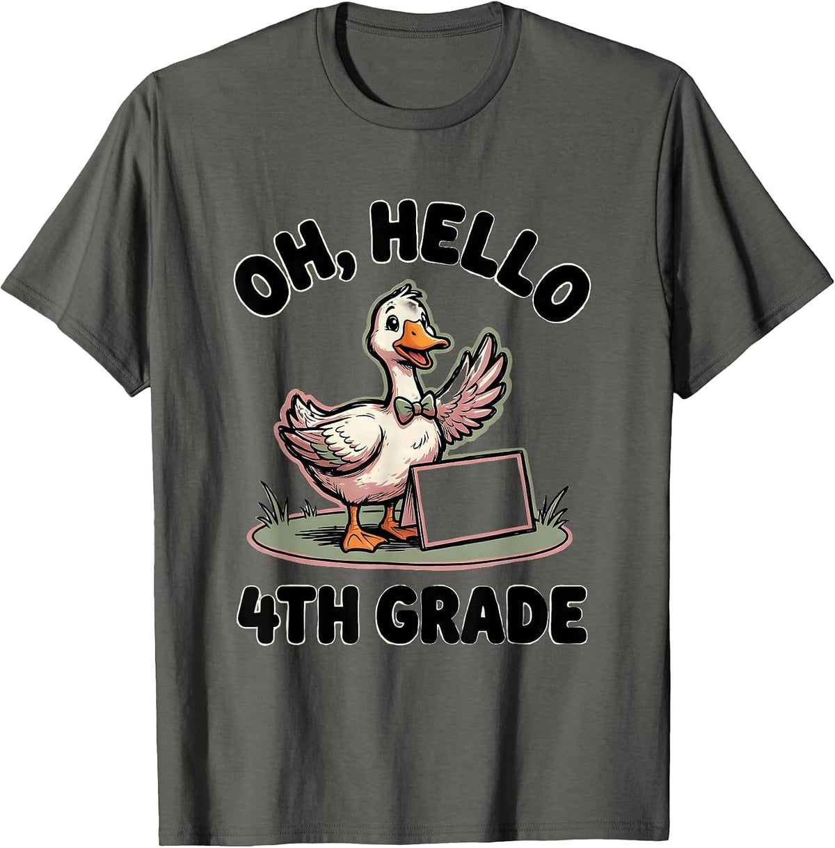 Oh, Hello 4th Grade Cute Goose Teacher Back To School T-Shirt - Asphalt Grey