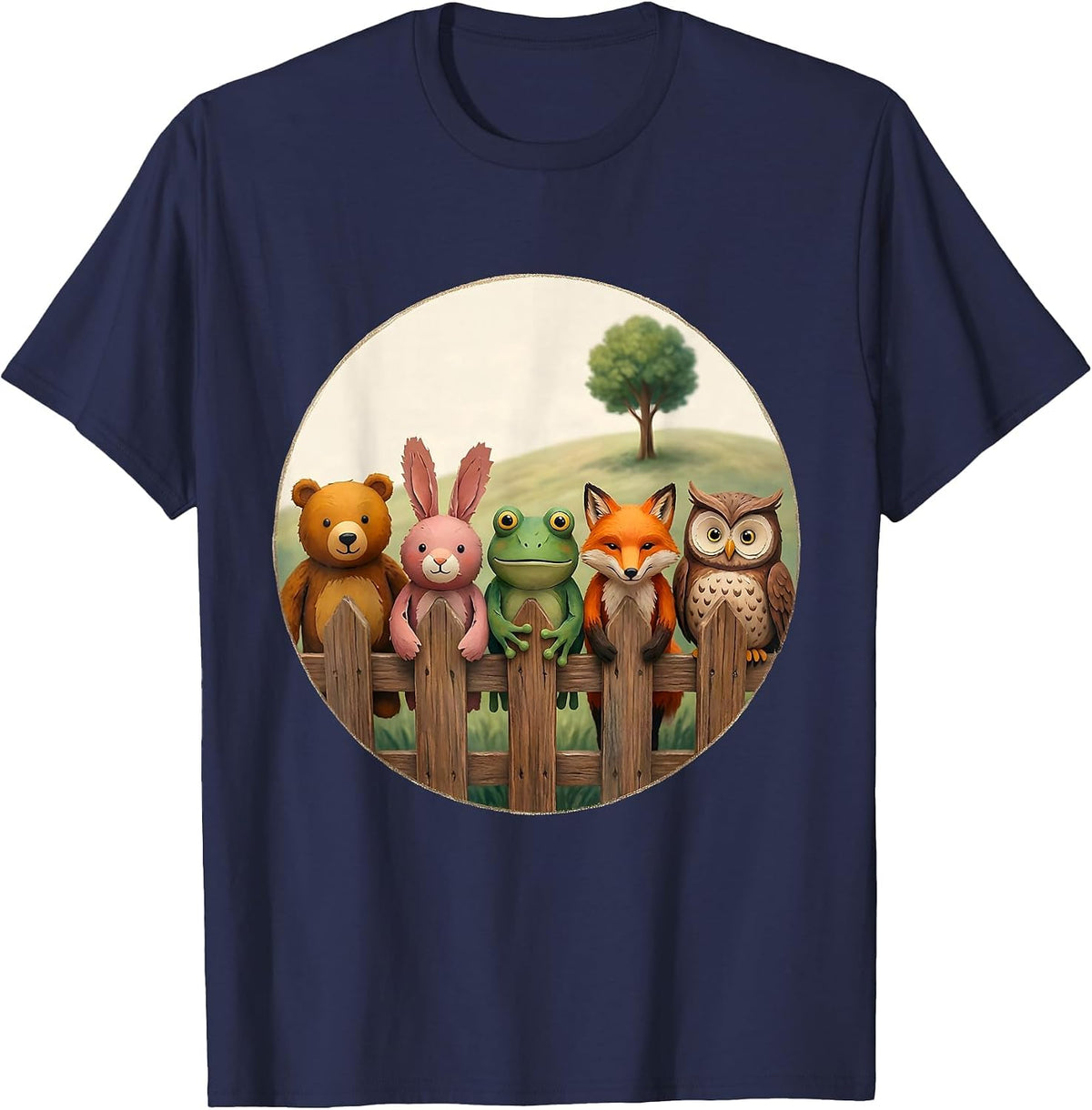 Men's Preschool Teacher Finger Puppets on a Fence Design T-Shirt - Navy Blue