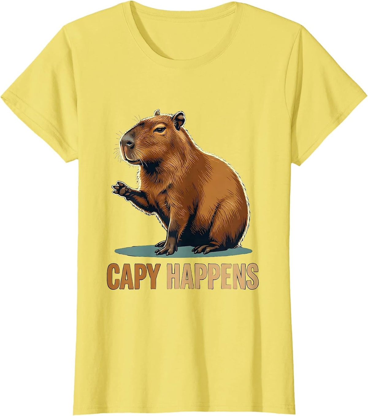 Women's Capy Happens Funny Capybara Animal Meme Humor T-Shirt - Lemon Yellow