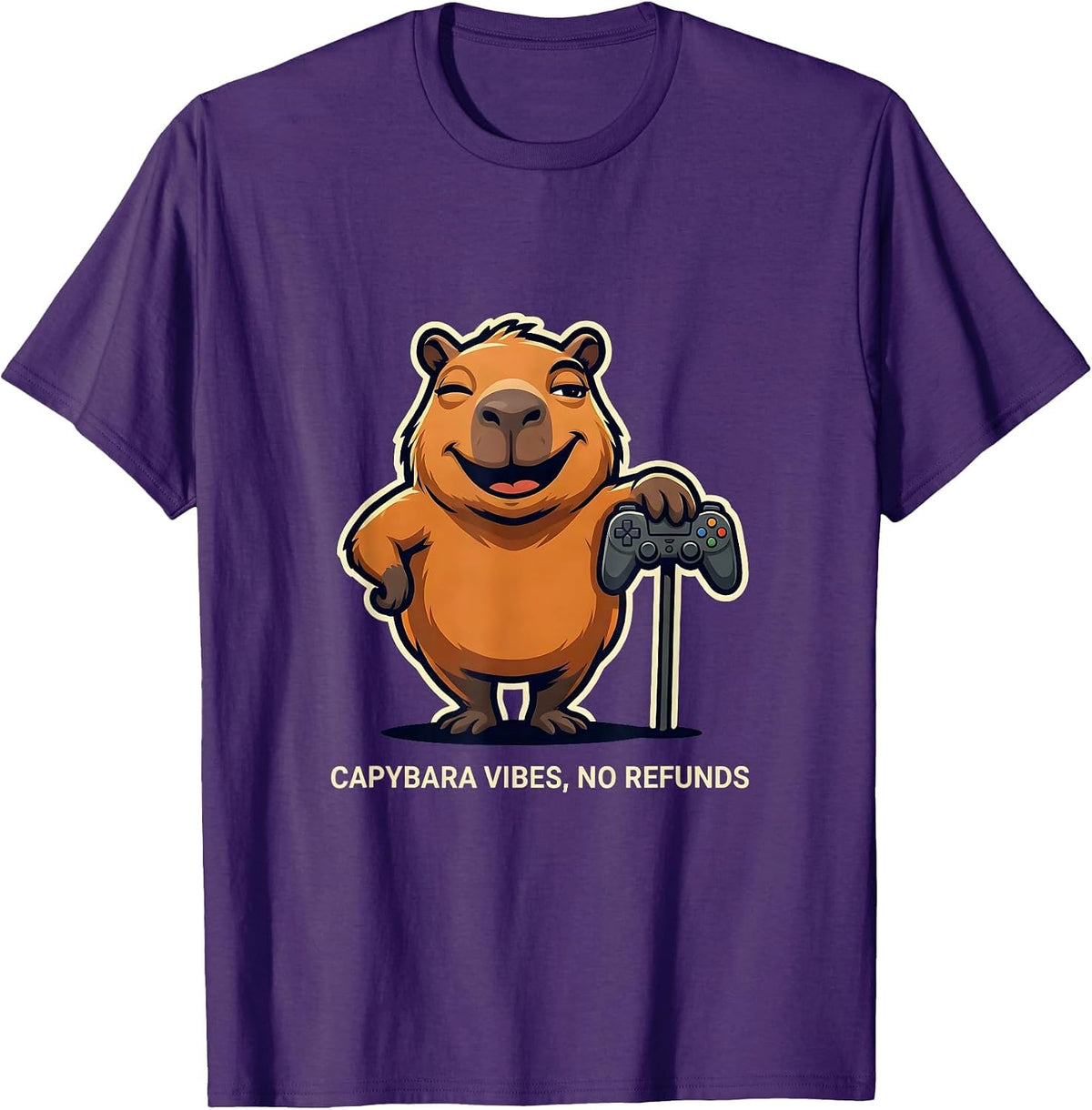 Men's Capybara Vibes No Refunds Funny Gamer Meme Internet Humor T-Shirt - Purple